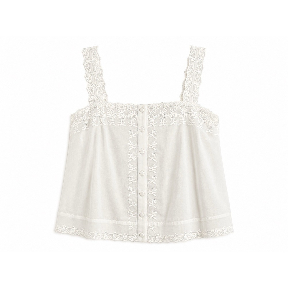 Anthropologie Tank Top L Embroidered Eyelet Boho Chic Cottagecore Lace Trim